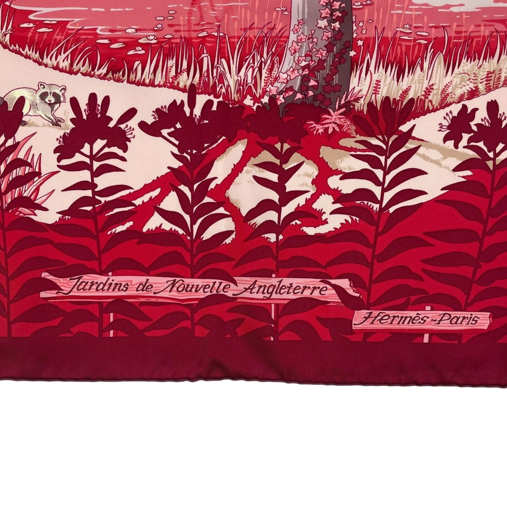 Hermes Carre 90 New England Garden Red Scarf 100% Silk — view 7