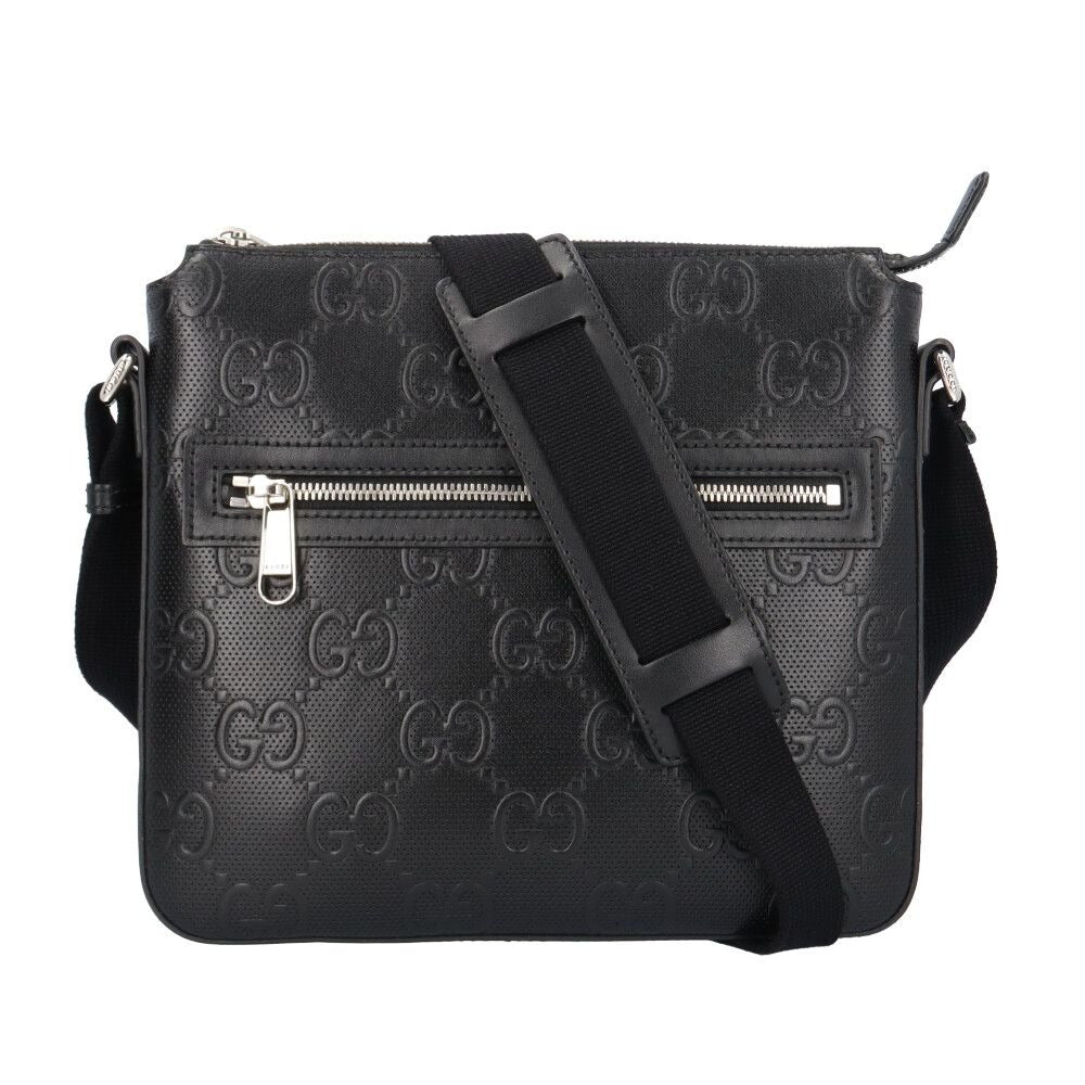 Gucci Messenger Bag GG Embossed Leather Black