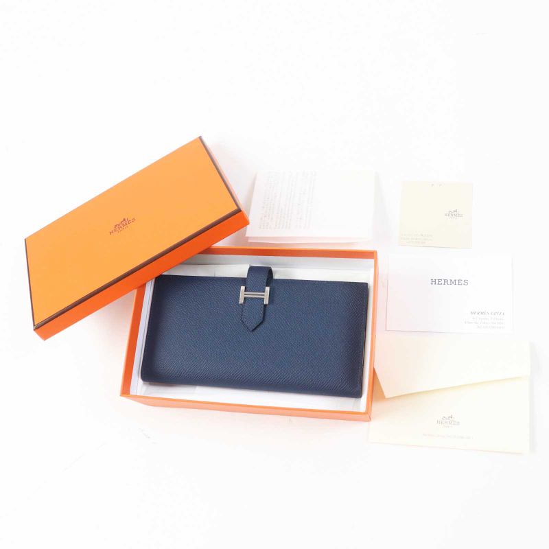 Hermes Bearn Souffle Verso Blue Prus Vert Fizz Silver Hardware Vaux Epson Long — view 2