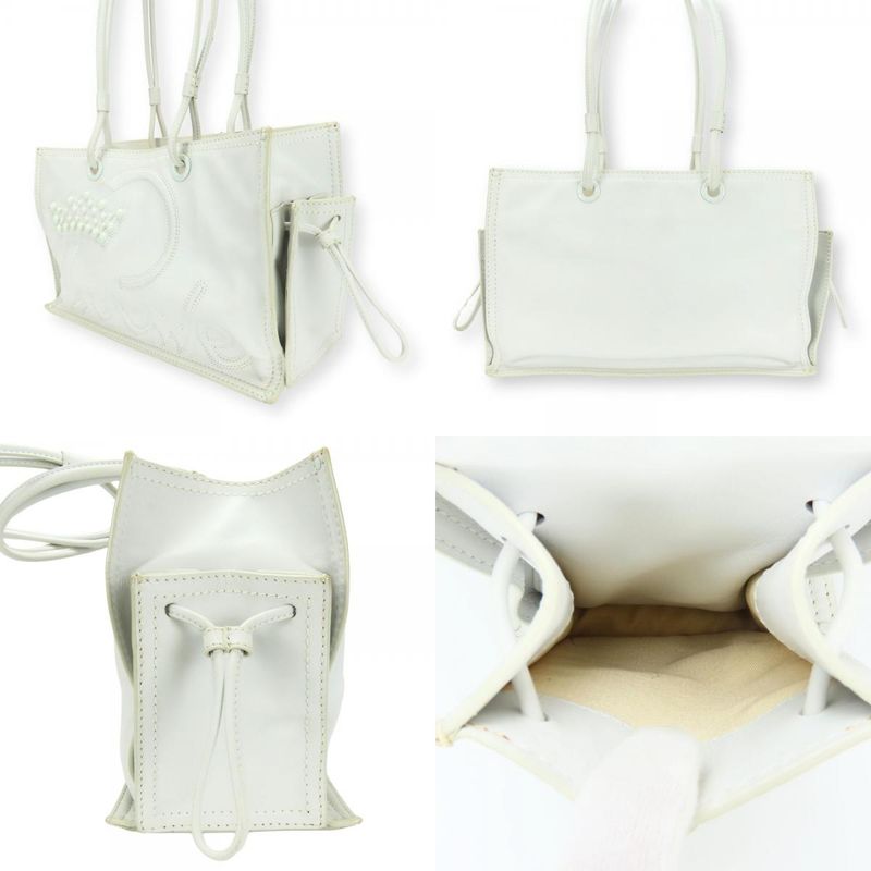 Loewe Tote Bag Crown Logo Stitch Leather Plastic White Studded Shopper — view 2
