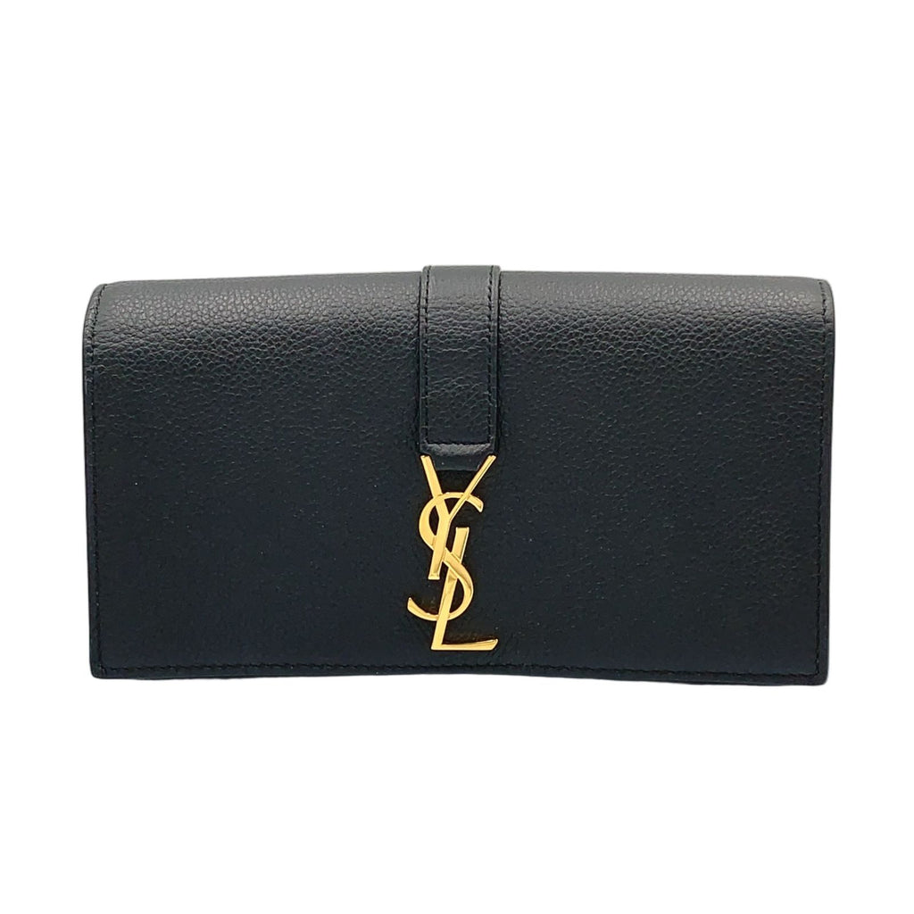 Saint Laurent YSL Line Large Flap Leather Black Wallet Gold