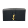 Saint Laurent YSL Line Large Flap Leather Black Wallet Gold