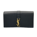 Saint Laurent YSL Line Large Flap Leather Black Wallet Gold