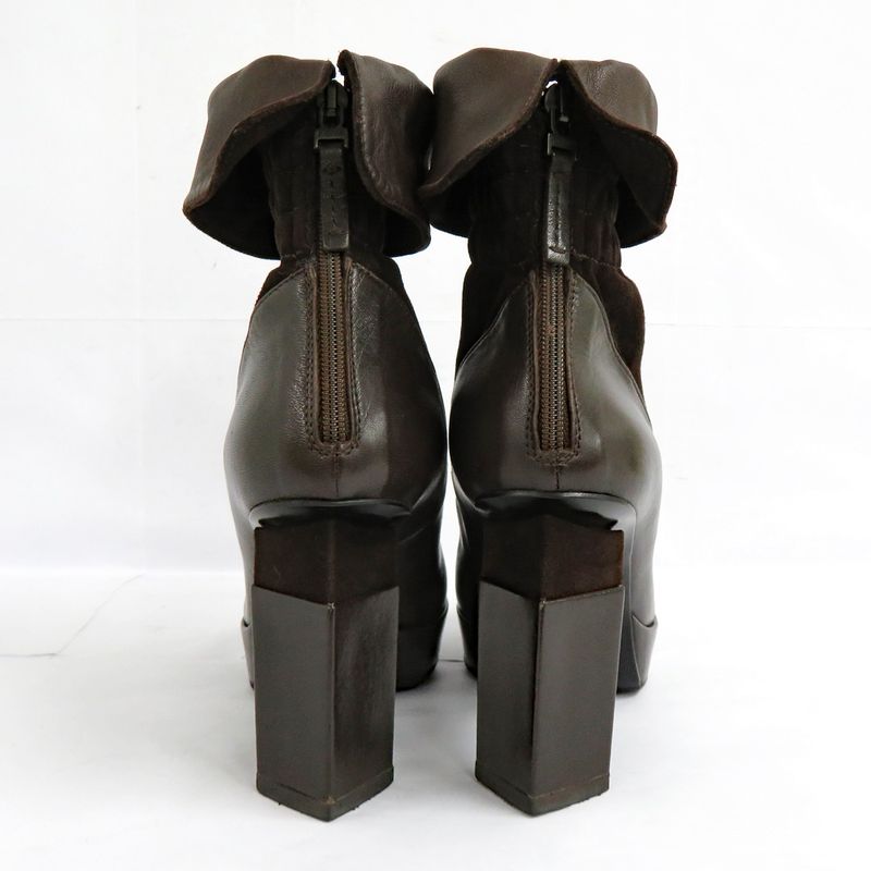 Fendi Thick Heel Platform Boots 36.5 Brown Leather Suede Short Back — view 3