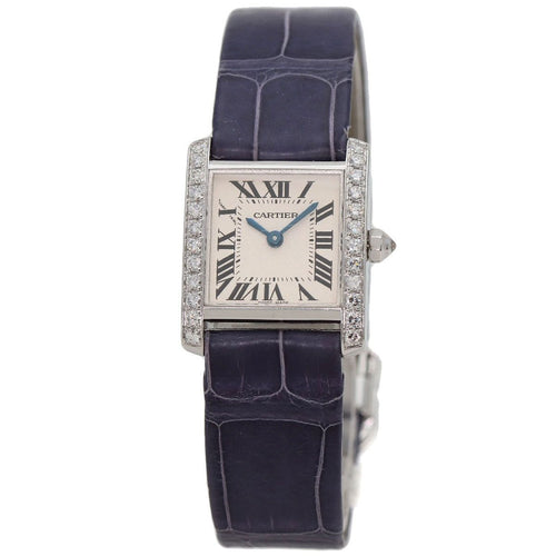 Cartier Tank Francaise SM Side Diamond Watch 18K White Gold Leather