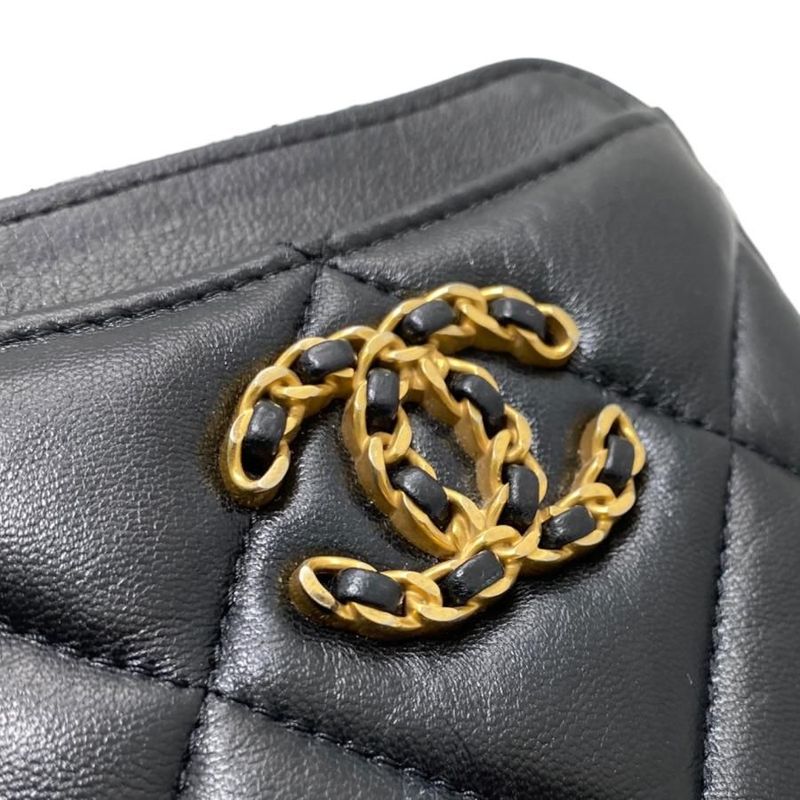 Chanel 19 Coin Case Card Purse Ap2086 Quilted Black Gold Chanel 19 — view 6