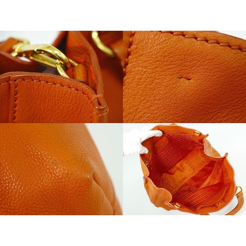 Prada Leather 2-Way Tote Handbag Orange Bag — view 7