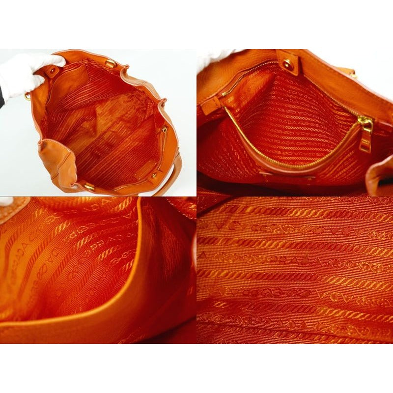 Prada Leather 2-Way Tote Handbag Orange Bag — view 8