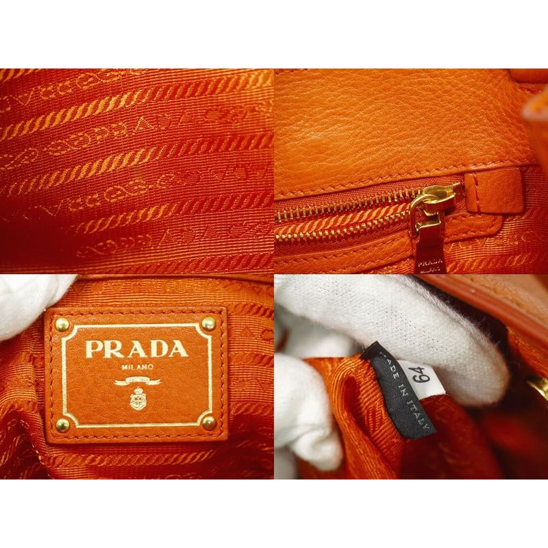 Prada Leather 2-Way Tote Handbag Orange Bag — view 9
