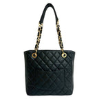 Chanel Quilted CC Logo Caviar Leather Chain Tote Black — view 3