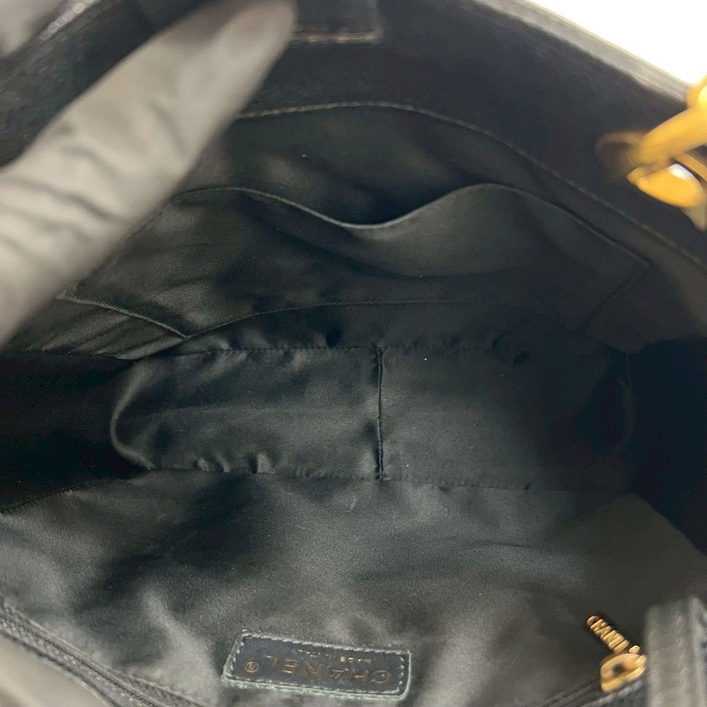 Chanel Quilted CC Logo Caviar Leather Chain Tote Black — view 9