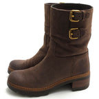 Prada Engineer Boots Shoes Women Suede Leather Dark Brown 3 U5360