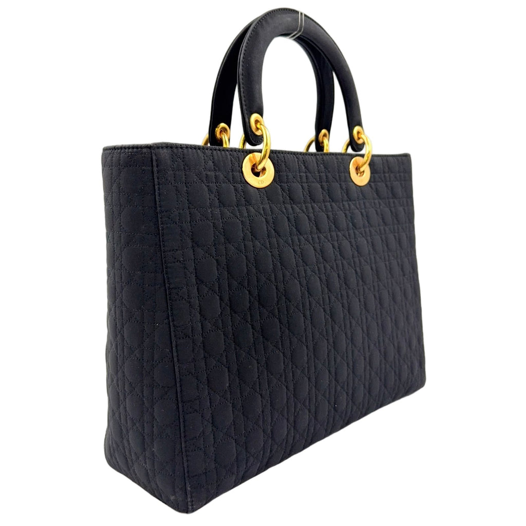 Dior Lady Cannage Quilted Nylon Black Handbag Gold — view 2