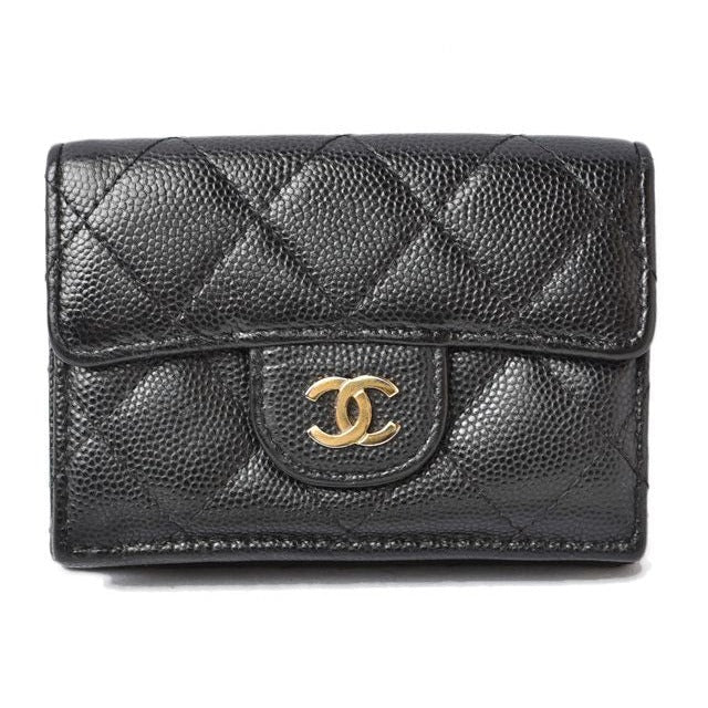 Chanel Coin Case Mini Wallet Compact Trifold Caviar