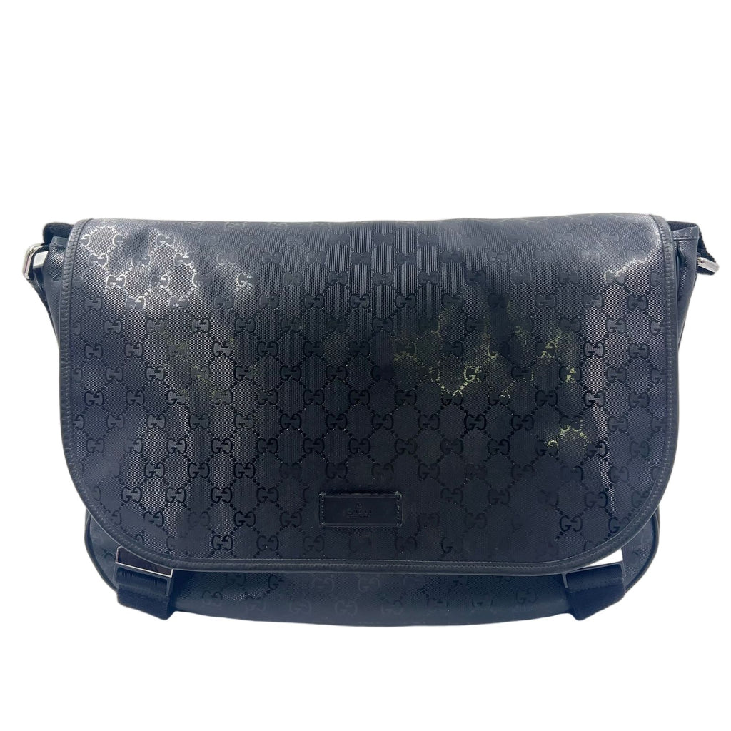 Gucci GG Supreme Leather Black Shoulder Bag Silver