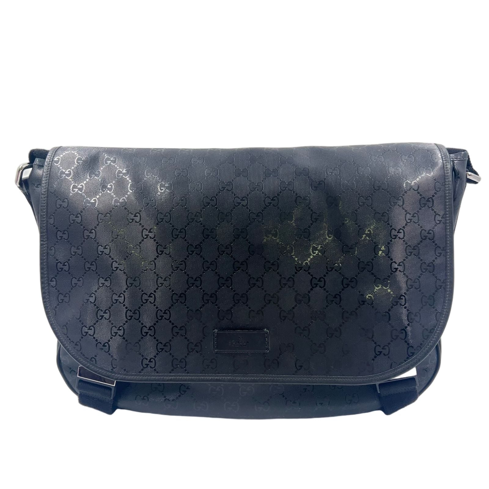 Gucci GG Supreme Leather Black Shoulder Bag Silver