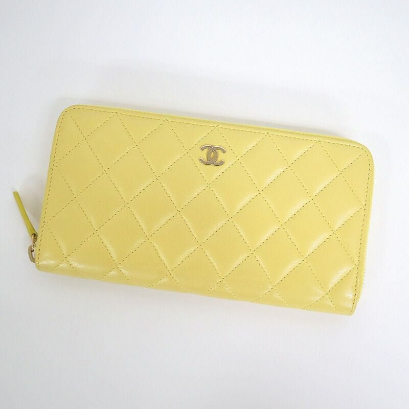 Chanel Zip Around Wallet Yellow Lambskin Digits