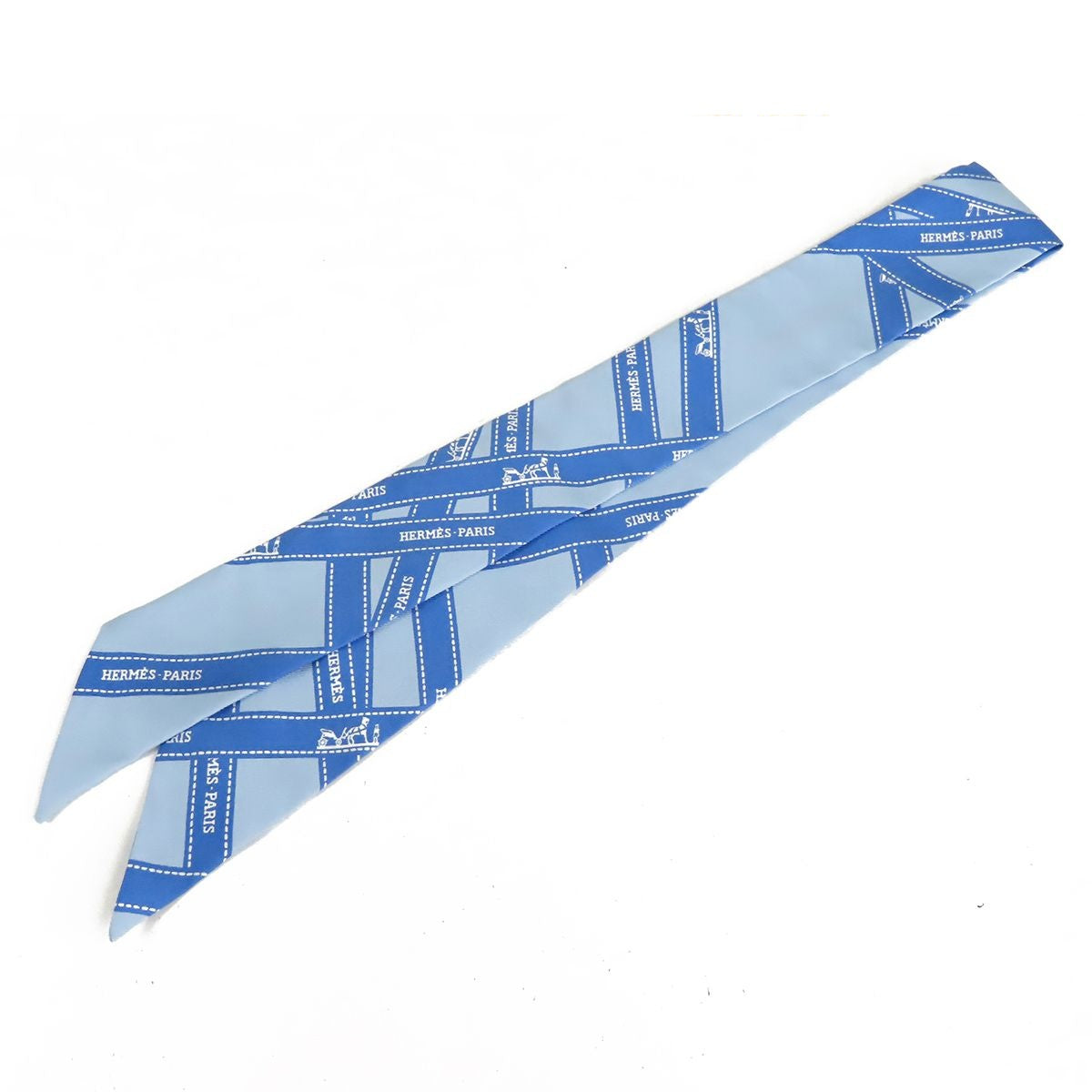 Hermes Twilly Blue Silk Bolduc Pattern Scarf