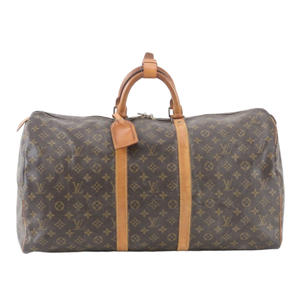 Louis Vuitton Monogram Keepall 55 Leather Boston Bag Tote Carry