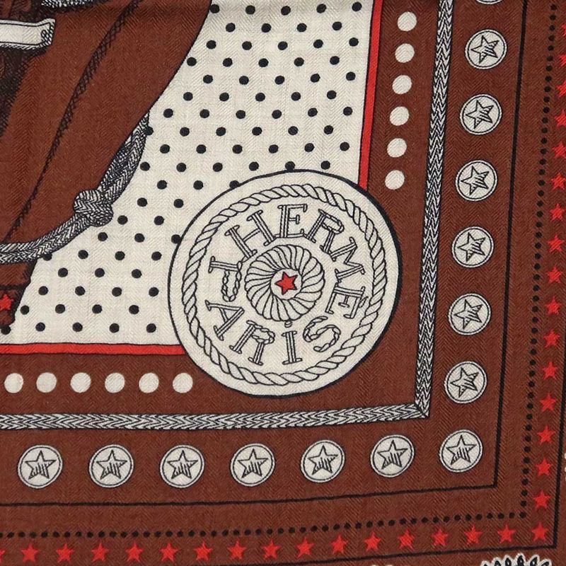 Hermes Carre 140 Scarf Zouavers ET Dragons Bandana Brown Large Shawl — view 7