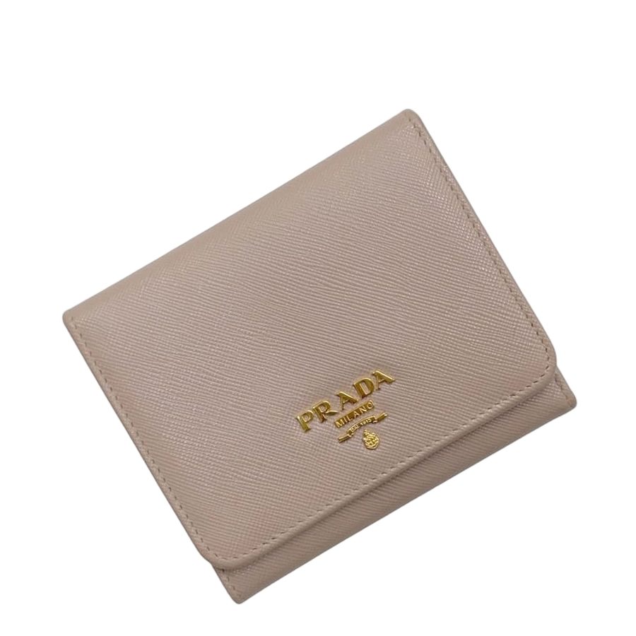Prada Trifold Wallet Beige Cammeo Saffiano Leather