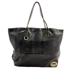 Gucci New Brit Leather Black Tote Silver