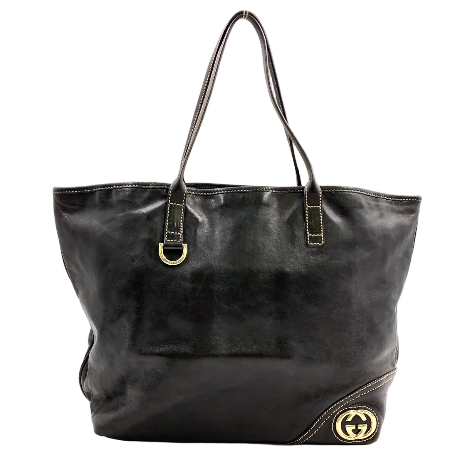 Gucci New Brit Leather Black Tote Silver