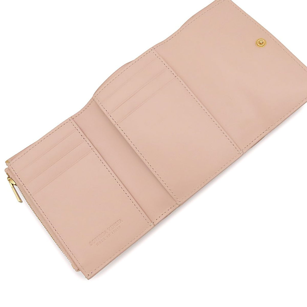 Bottega Veneta Cassette Pastel Pink Gold Leather Compact Wallet Intrecciato — view 4