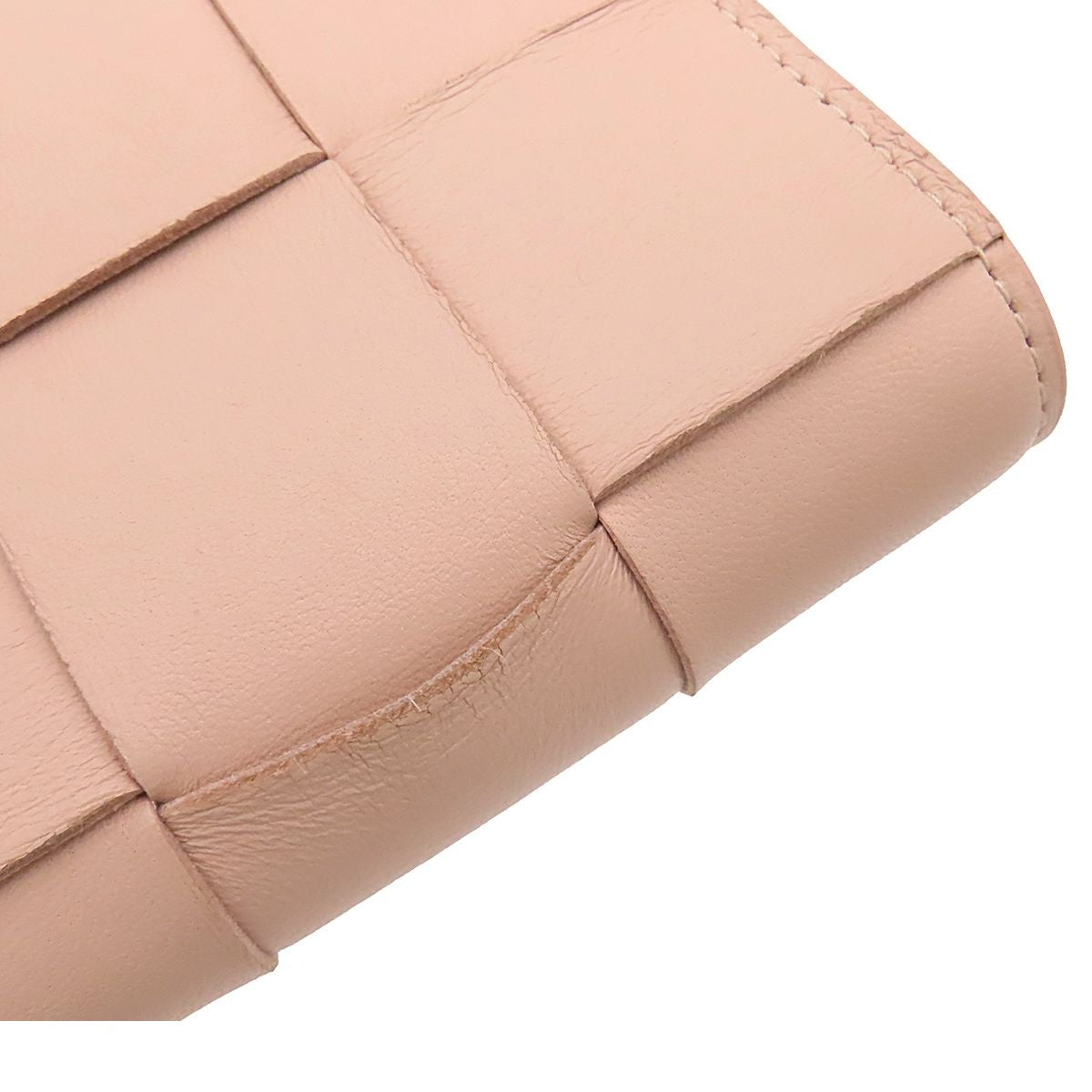 Bottega Veneta Cassette Pastel Pink Gold Leather Compact Wallet Intrecciato — view 8
