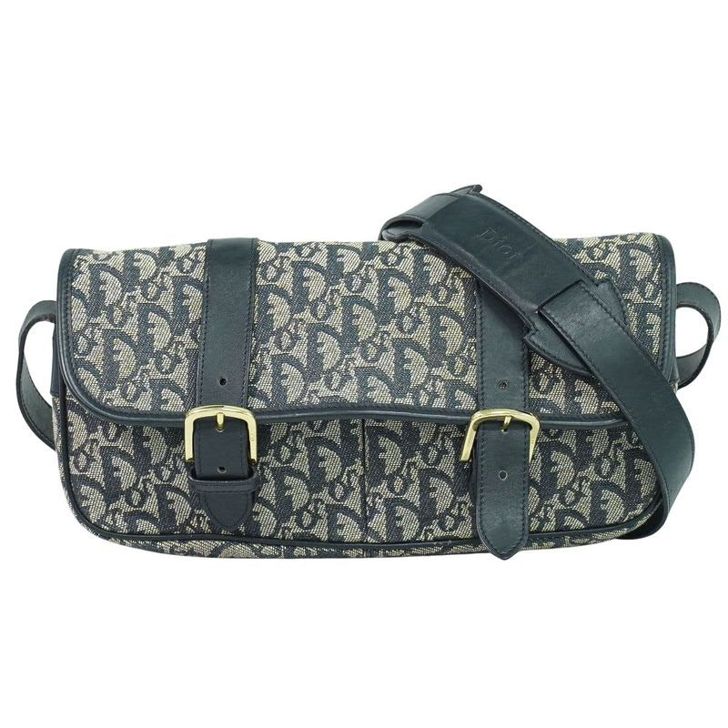Christian Dior Trotter Shoulder Bag Pochette Canvas Gray Navy