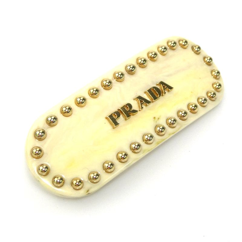 Prada Crystal Embellished Ivory Barrette — view 2