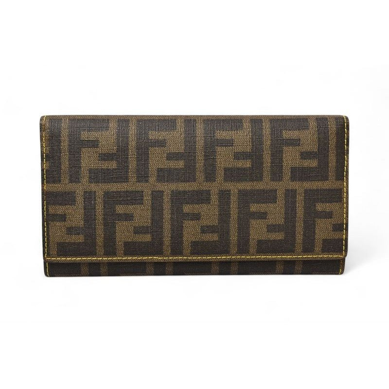 Fendi Wallet Long 8 M0000 Zucca Pattern Brown Yellow