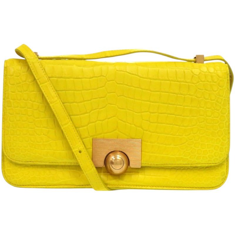 Bottega Veneta The Classic Matte Croco Yellow Shoulder Bag 0341