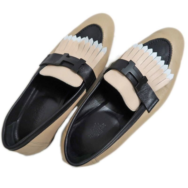 Hermes Moccasins Royale Size 38 Beige Black Leather Apparel — view 6