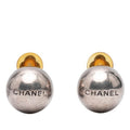 Chanel Vintage Logo Ball Motif Earrings Silver Metal