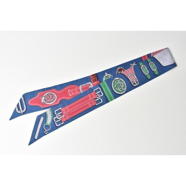 Hermes Twirly Scarf Silk Twill Belt Motif Blue Multi — view 2