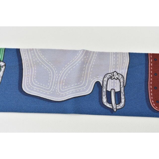 Hermes Twirly Scarf Silk Twill Belt Motif Blue Multi — view 4