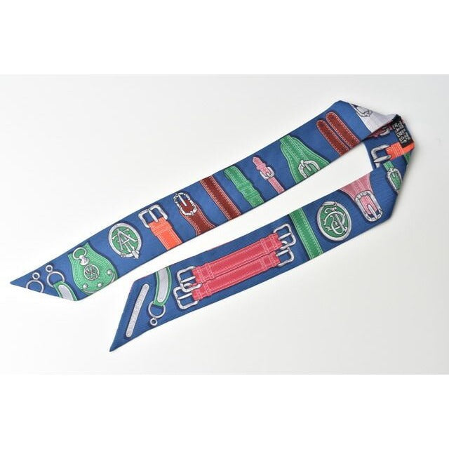 Hermes Twirly Scarf Silk Twill Belt Motif Blue Multi — view 6