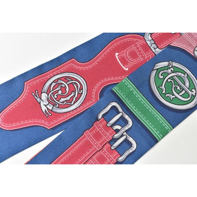 Hermes Twirly Scarf Silk Twill Belt Motif Blue Multi — view 7
