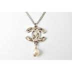 Chanel Coco Mark Rhinestone Faux Pearl Silver Rye White Gold — view 5