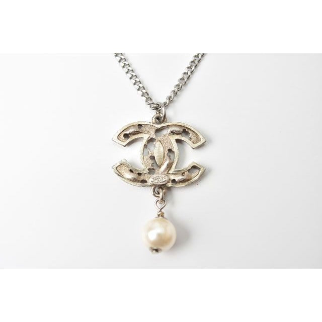 Chanel Coco Mark Rhinestone Faux Pearl Silver Rye White Gold — view 5