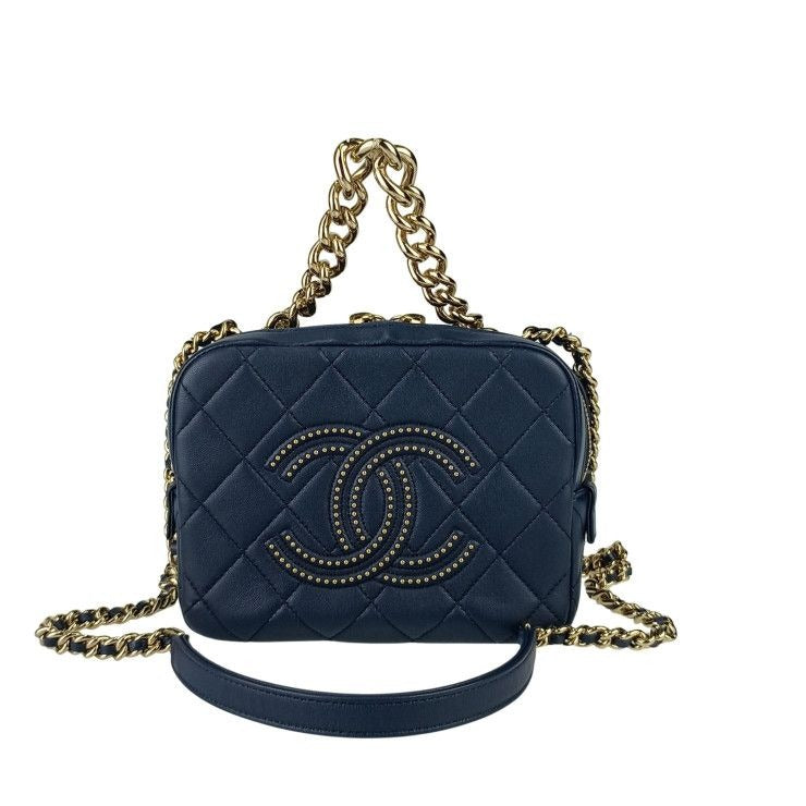 Chanel Shoulder Bag Small Vanity Case As1513 Navy Lambskin Chain