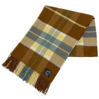 Hermes Checkered Shawl Fringe Large Cashmere Wool Brown Yellow
