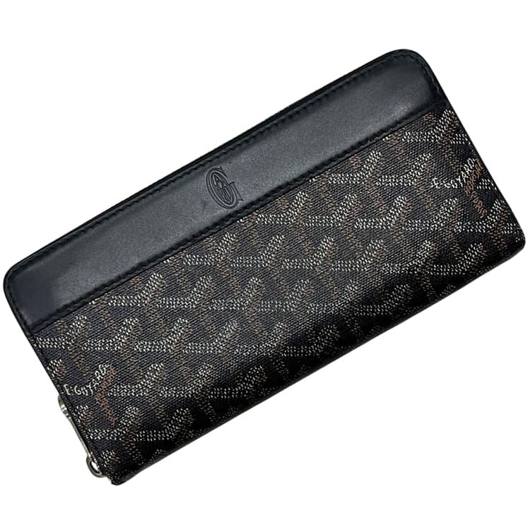 Goyard Zip Around Wallet Matignon GM Round Zip Leather Black Herringbone