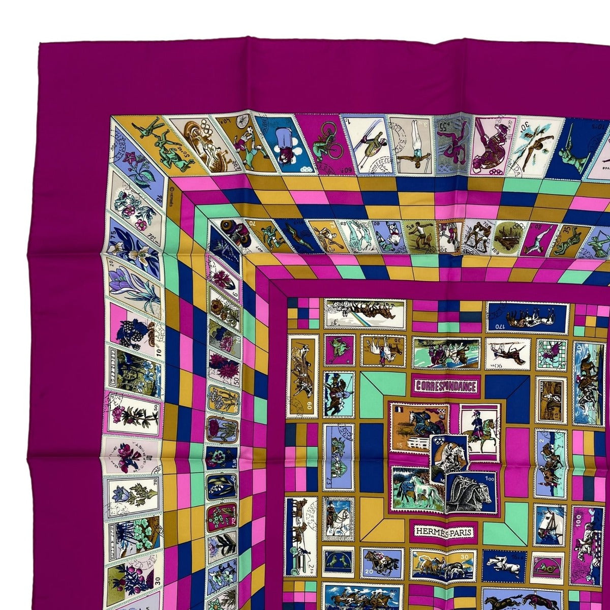 Hermes Scarf Silk Carre 90 Correspondanc Horse Pattern Purple — view 2