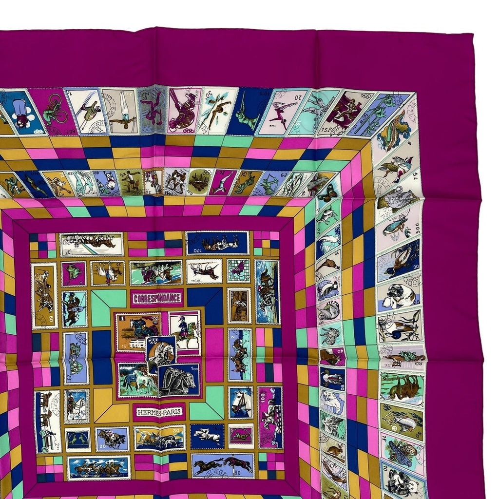 Hermes Scarf Silk Carre 90 Correspondanc Horse Pattern Purple — view 3