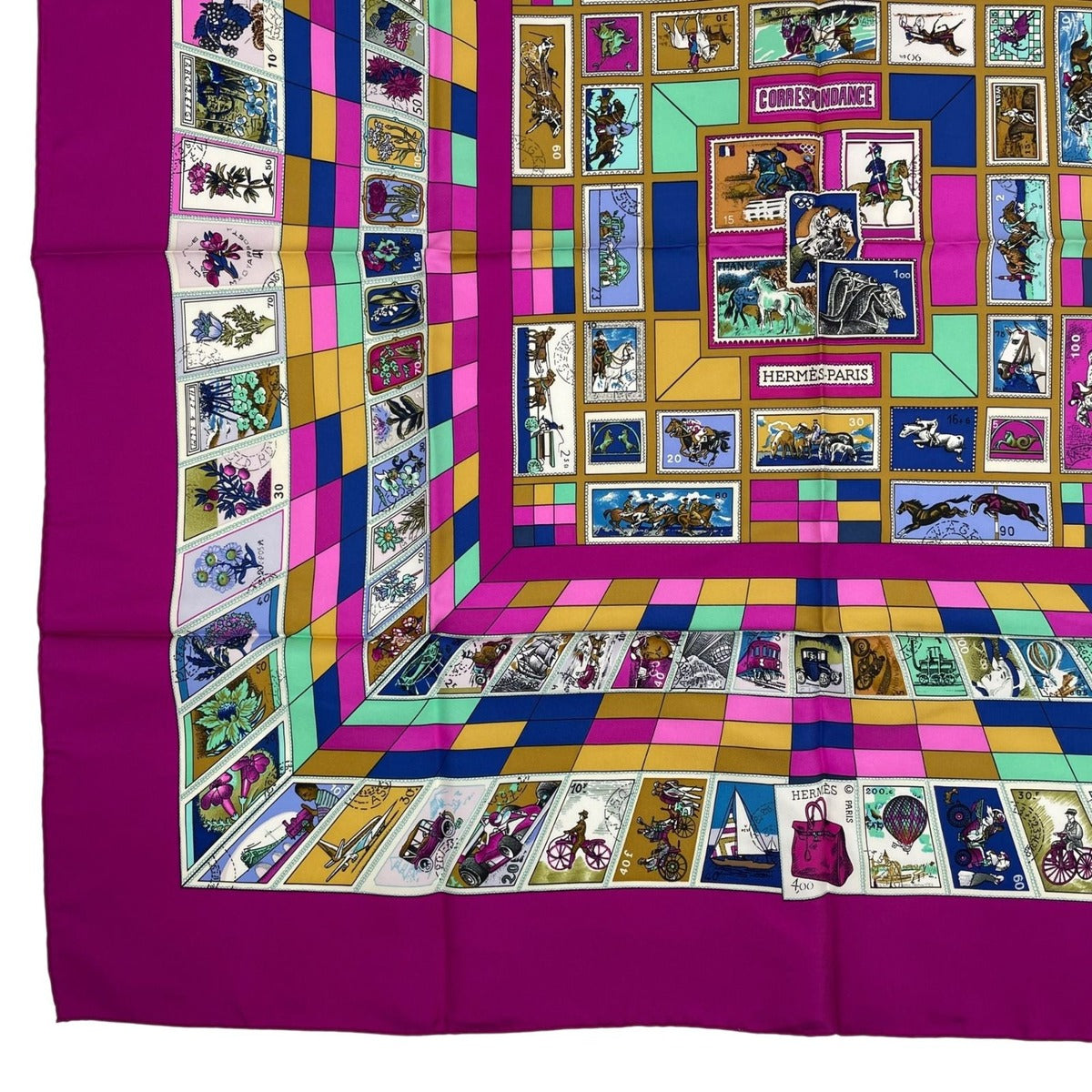 Hermes Scarf Silk Carre 90 Correspondanc Horse Pattern Purple — view 4