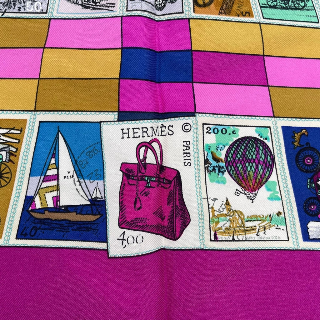 Hermes Scarf Silk Carre 90 Correspondanc Horse Pattern Purple — view 7