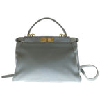 Fendi Peekaboo 2-Way Shoulder Bag Light Blue Leather Gold