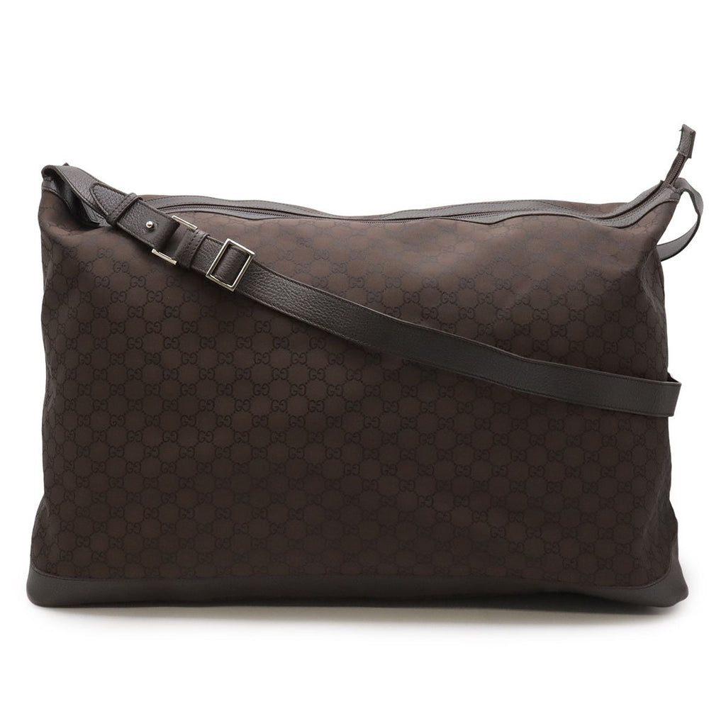 Gucci GG Nylon Shoulder Bag Travel Leather Brown